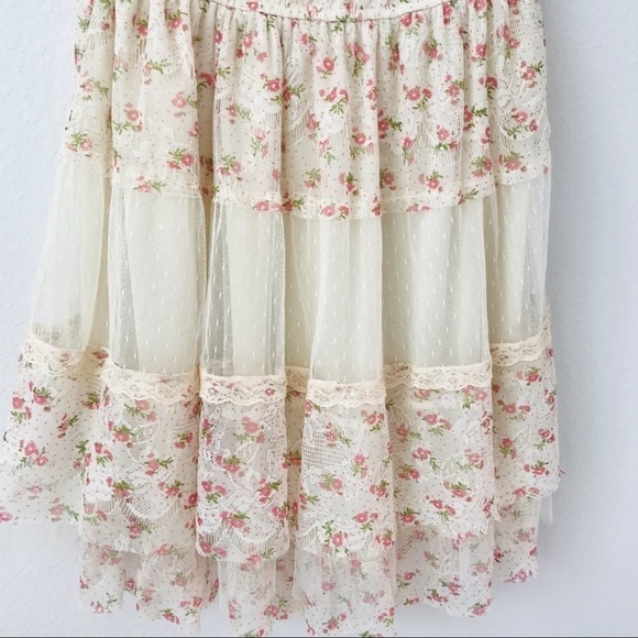 UP Floral Tulle Tier Lace Mesh Cottagecore Prairie Dress - Picture 9 of 11